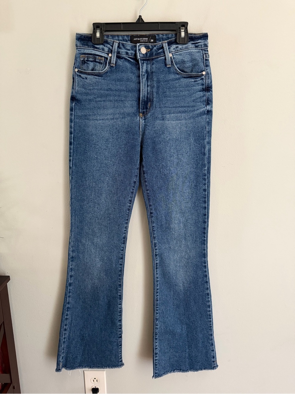 Just Black Denim High Rise Flare, Bootcut Blue Raw Hem Size 26